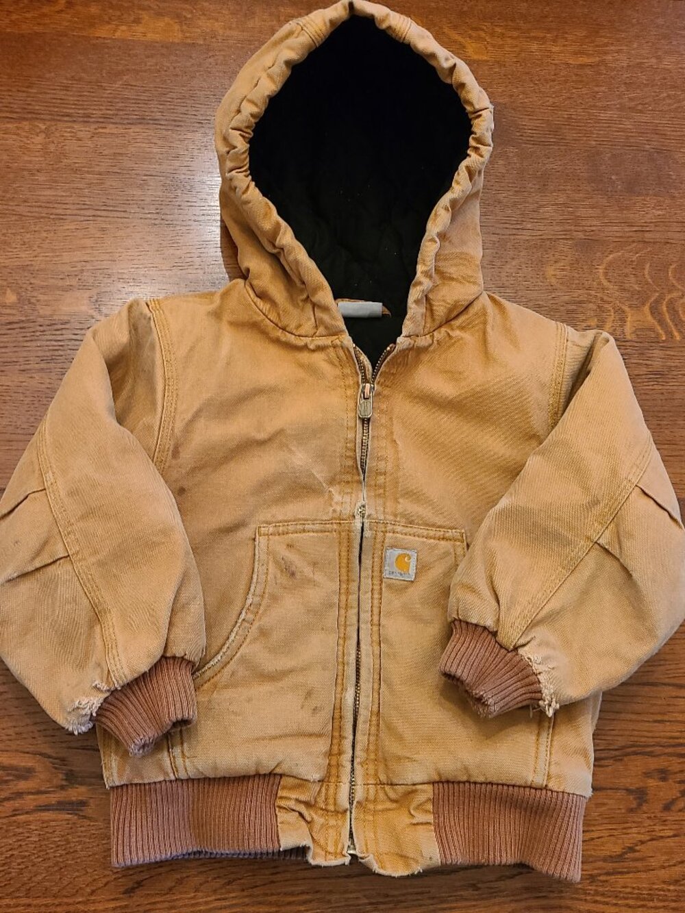 Vtg Carhartt Quilted Lined Canvas Jacket Toddler Size 3T Thrashed Distressed